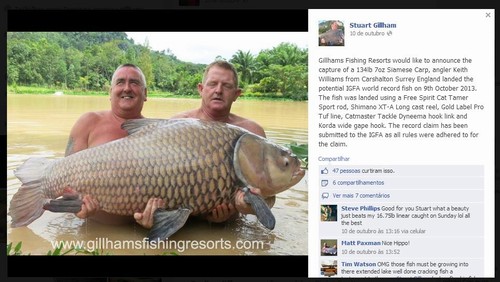 Carpa de 61 quilos é pescada por turista na Tailândia