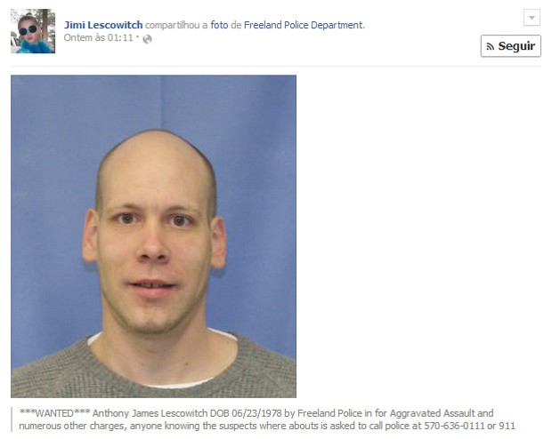 Americano é preso após compartilhar a própria foto de procurado no Facebook