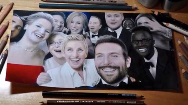 Isto não é uma foto selfie do Oscar, mas sim um desenho incrivelmente realista