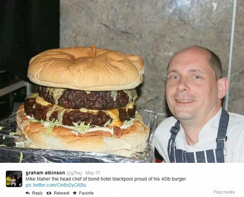 Hotel cria hambúrguer de 20 quilos sendo o maior do Reino Unido